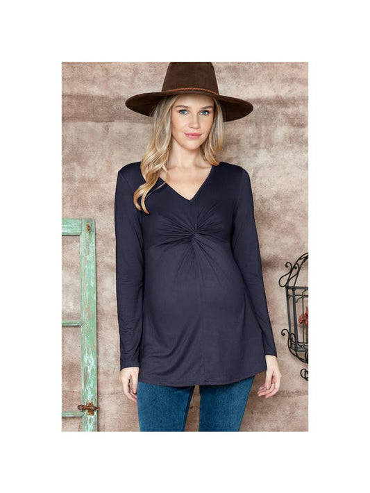 Maci Navy Knotted Front Top L