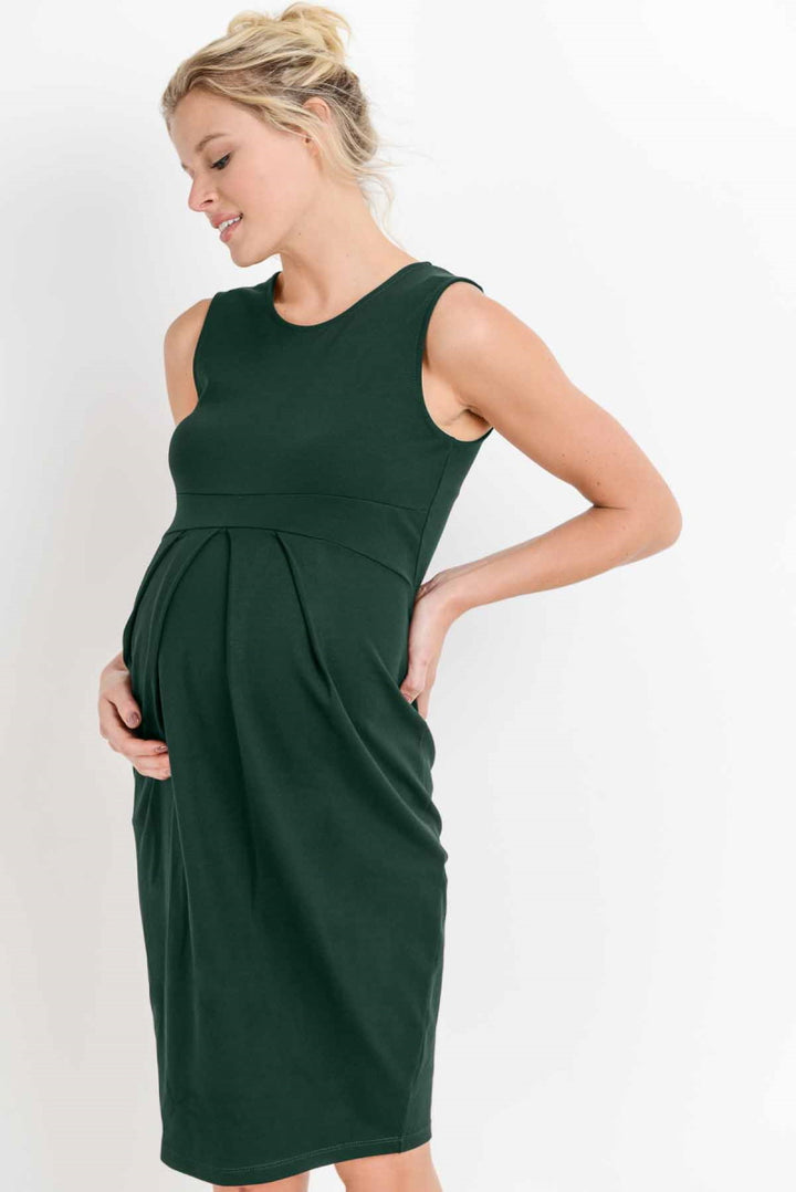 Front Pleat Sleeveless Dress in Green