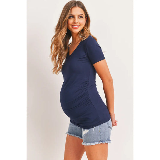 Paris Navy V-Neck Ruched Top