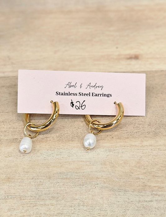 Pearl Drop Huggie Earrings