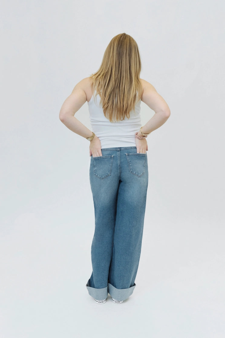 Paige Roll Cuff Wide Leg Jean