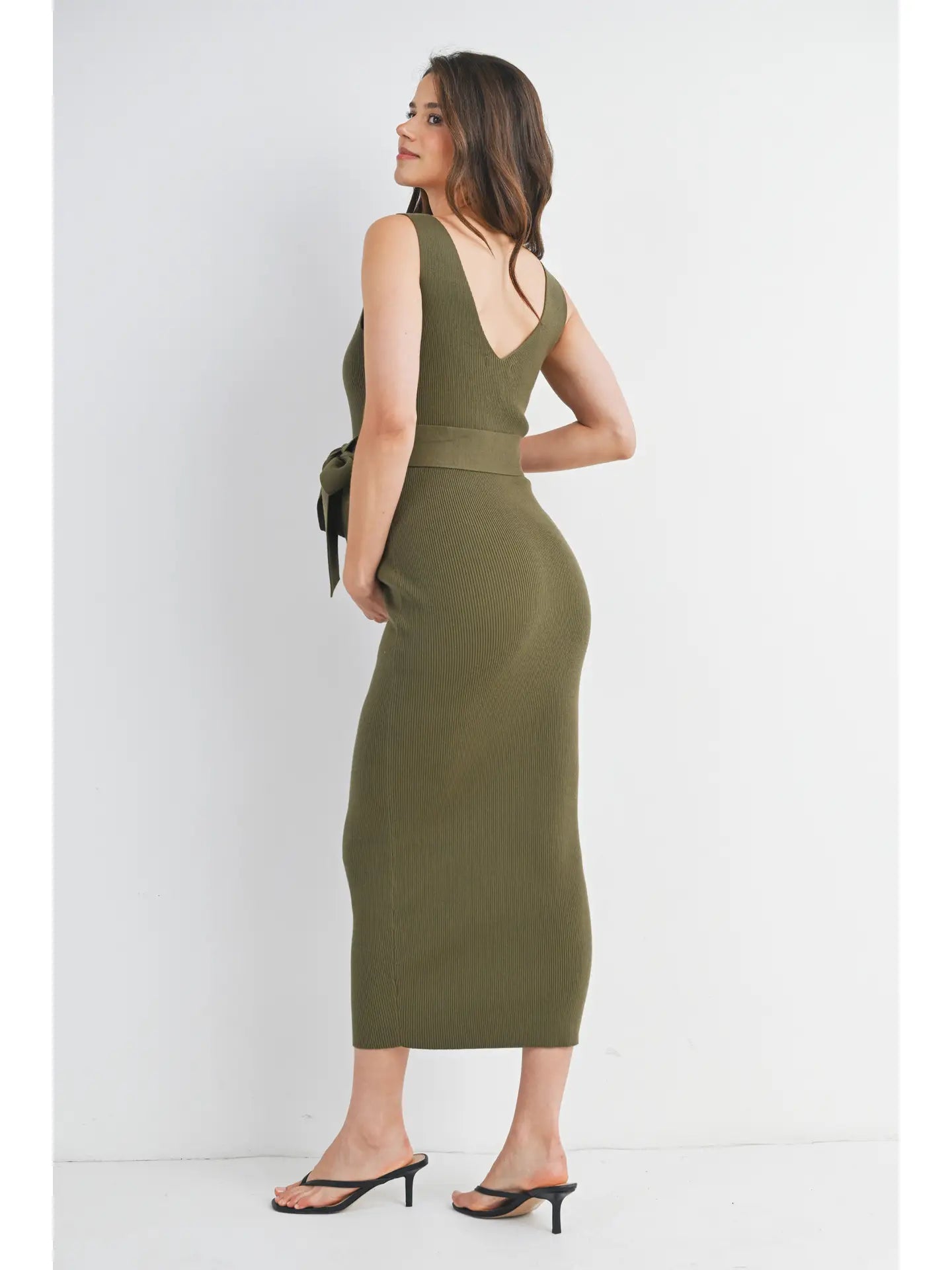 Holly Ribbed Belted Midi Dress