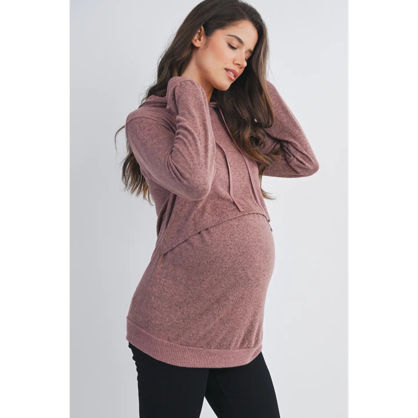 Carmen Double Layer Knit Hoodie in Mauve