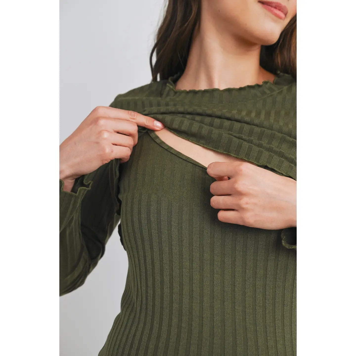 Olive Ribbed Knit Top