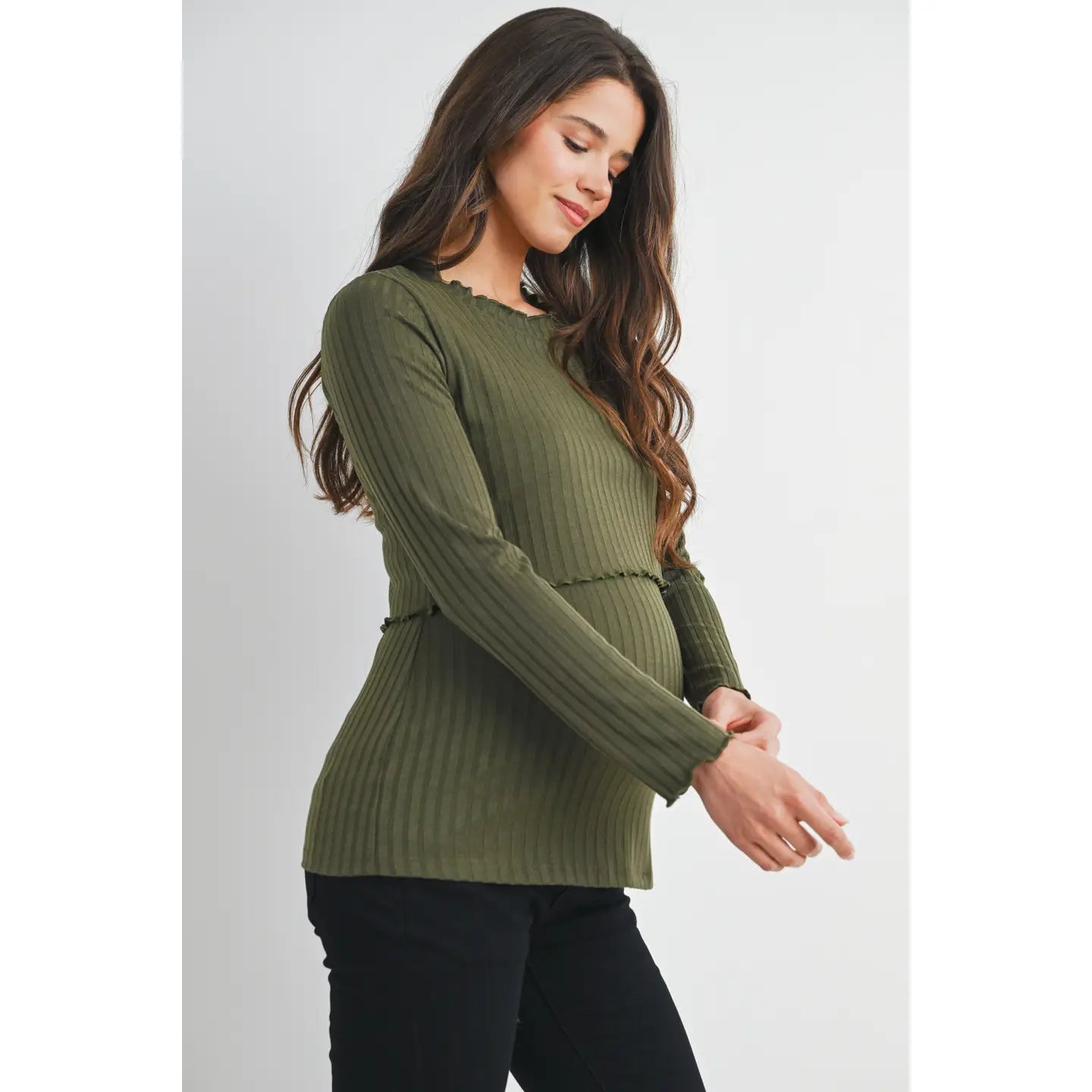 Olive Ribbed Knit Top