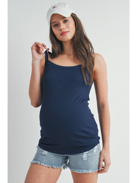 Blake Ribbed Scoop Neck Navy Tank Top