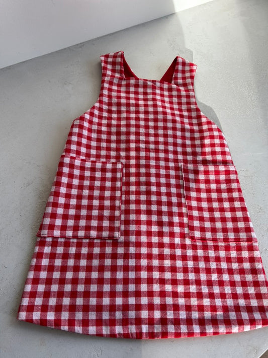 Mini Maker's Apron in Christmas Red White Gingham
