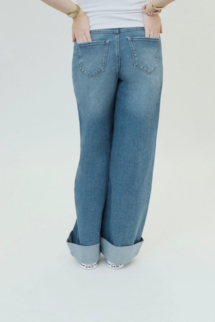 Paige Roll Cuff Wide Leg Jean