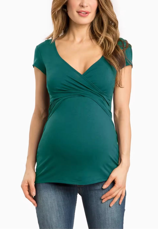 Lucy Crossover Maternity and Nursing T-Shirt in Green