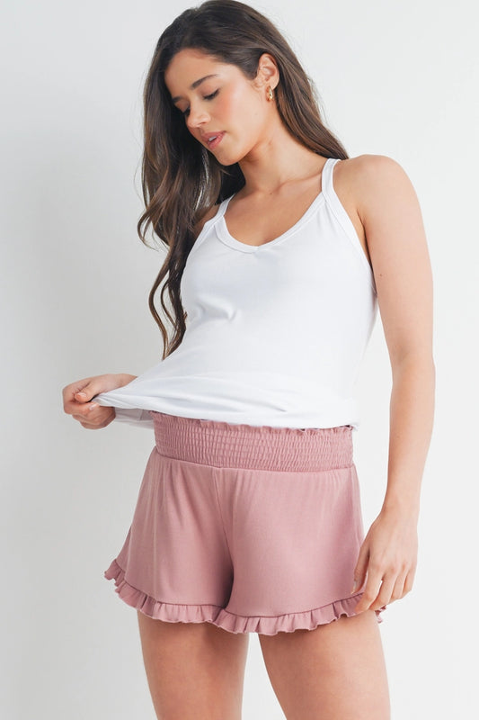 Maria Ruffle Hem Mauve Shorts