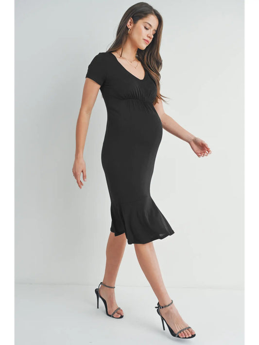 Jolie Black Ruffle Midi Dress