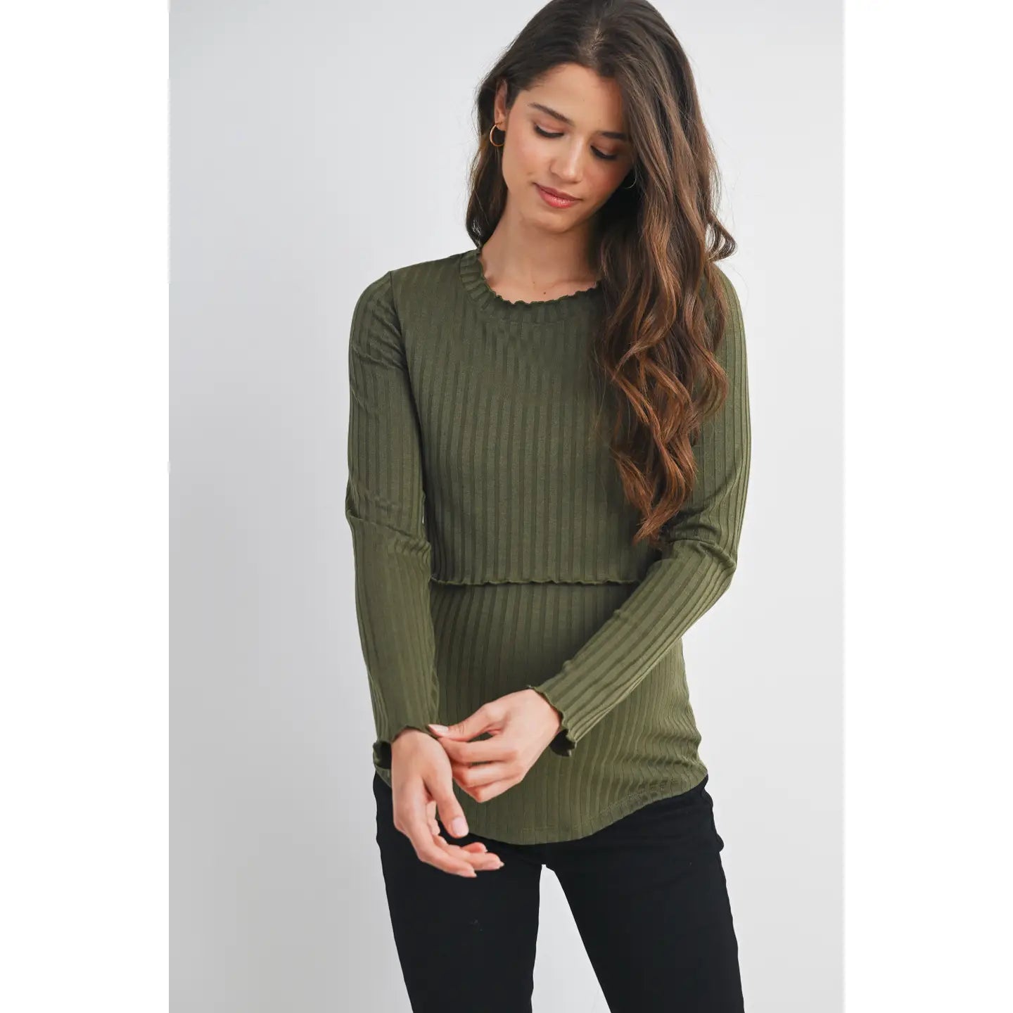 Olive Ribbed Knit Top