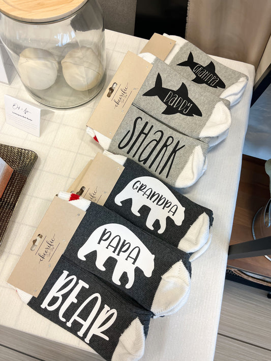 Grandpa Shark Socks in Light Grey