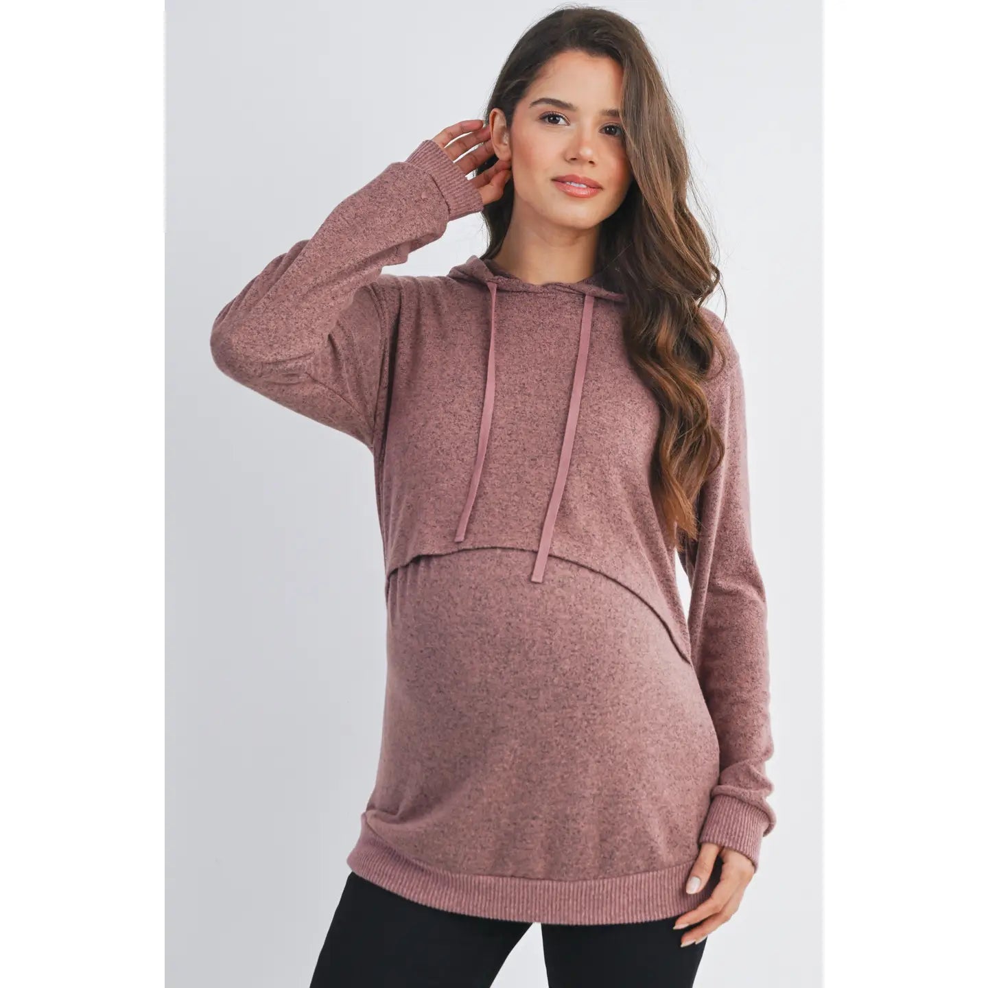 Carmen Double Layer Knit Hoodie in Mauve