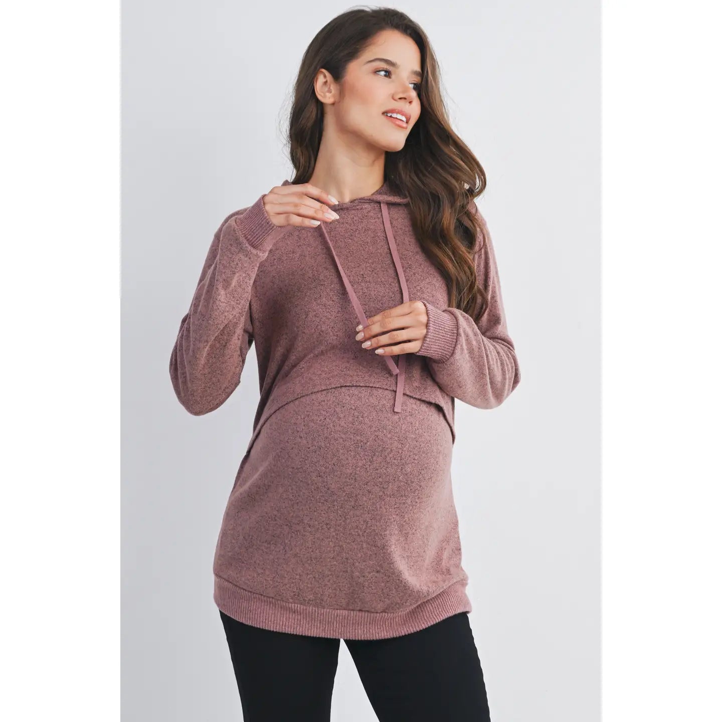 Carmen Double Layer Knit Hoodie in Mauve