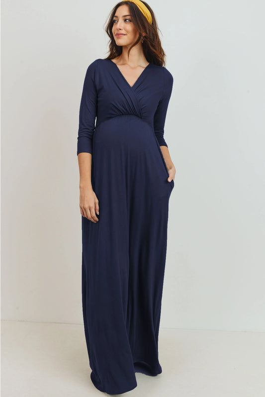 Farren Maxi Nursing Dress in Navy Blue