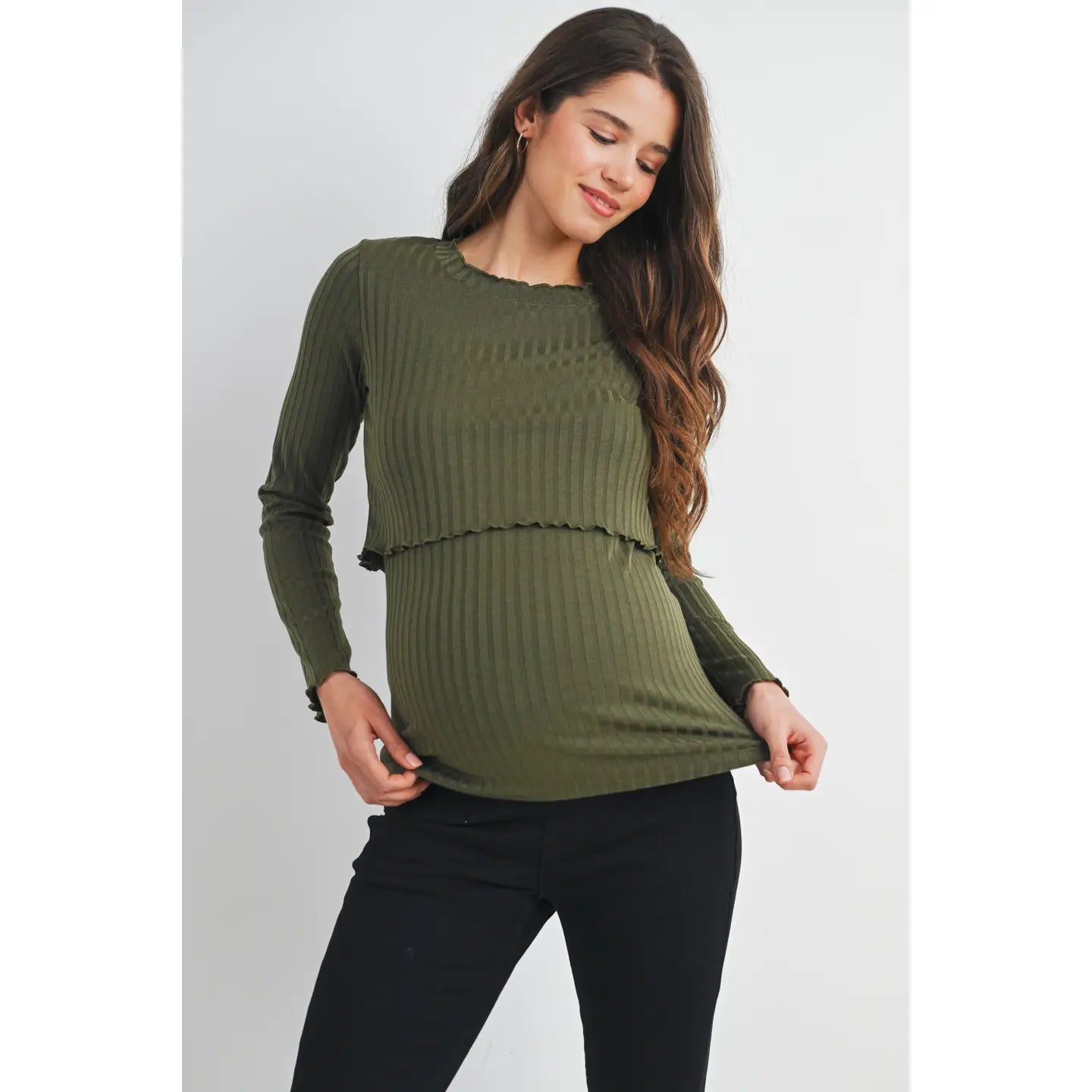 Olive Ribbed Knit Top