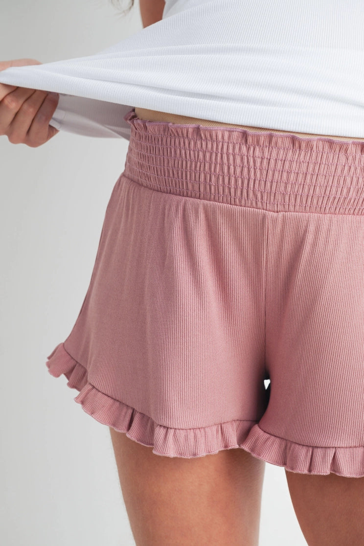 Maria Ruffle Hem Mauve Shorts