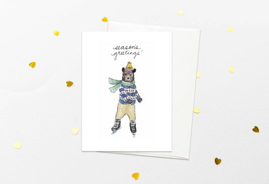 Bear Skating Season's Greetings Card