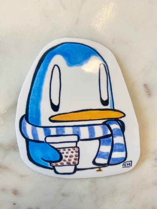 Winter Penguin with Coffee Cup Sticker