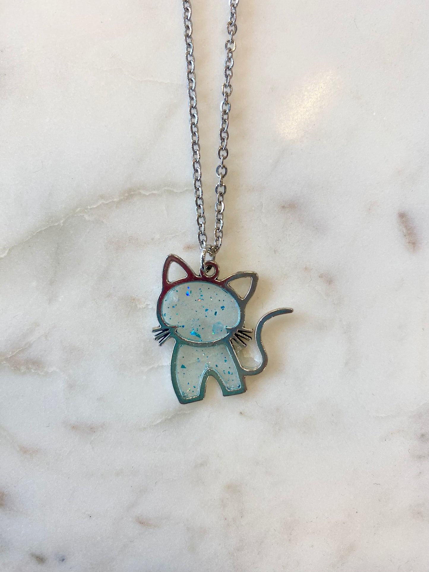 Cat Necklace with Silver Chain