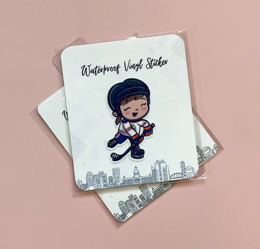 Long Brown Hair Hockey Player Sticker
