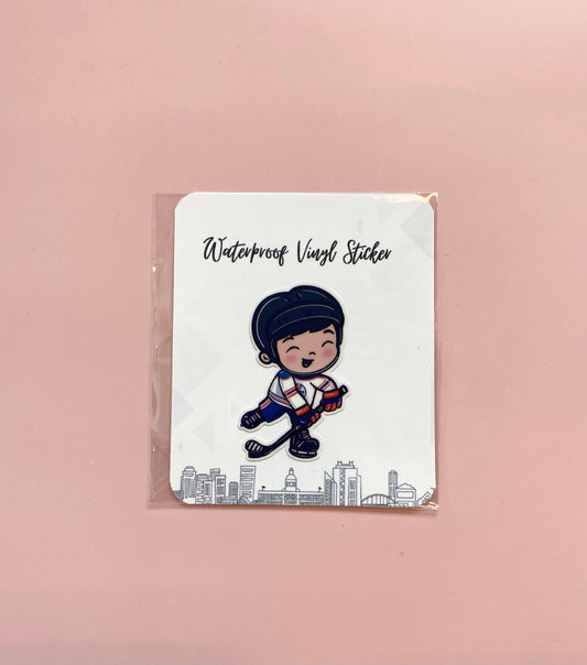 Short Black Hair Hockey Player Sticker