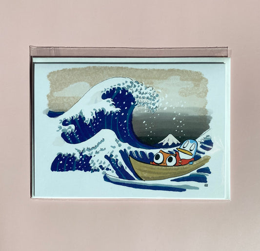The Great Wave Owl & Penguin Greeting Card