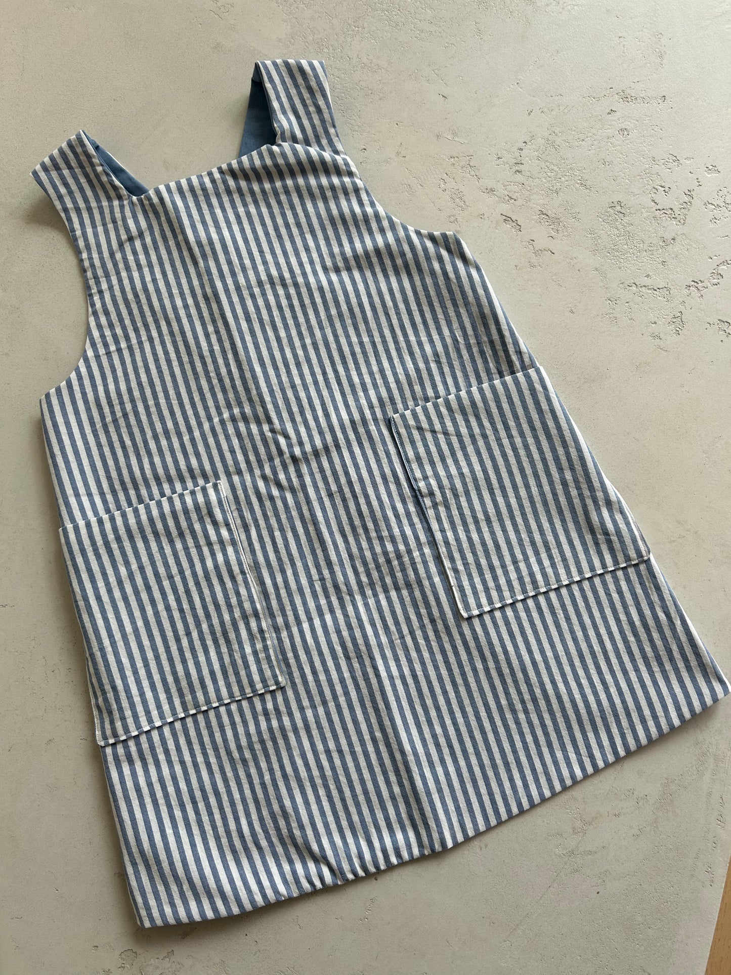 Mini Maker's Kids Apron in Blue Pinstripe