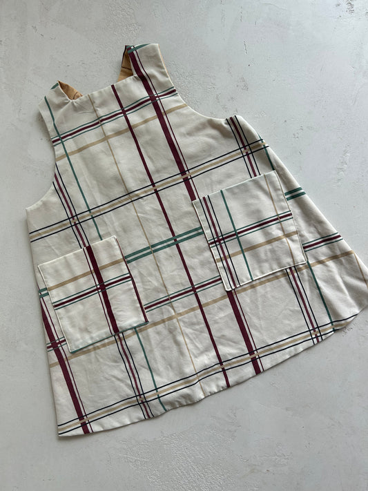 Mini Maker's Kids Apron in Neutral Plaid
