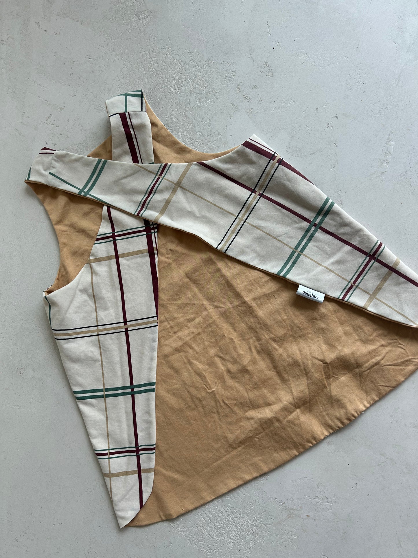 Mini Maker's Kids Apron in Neutral Plaid