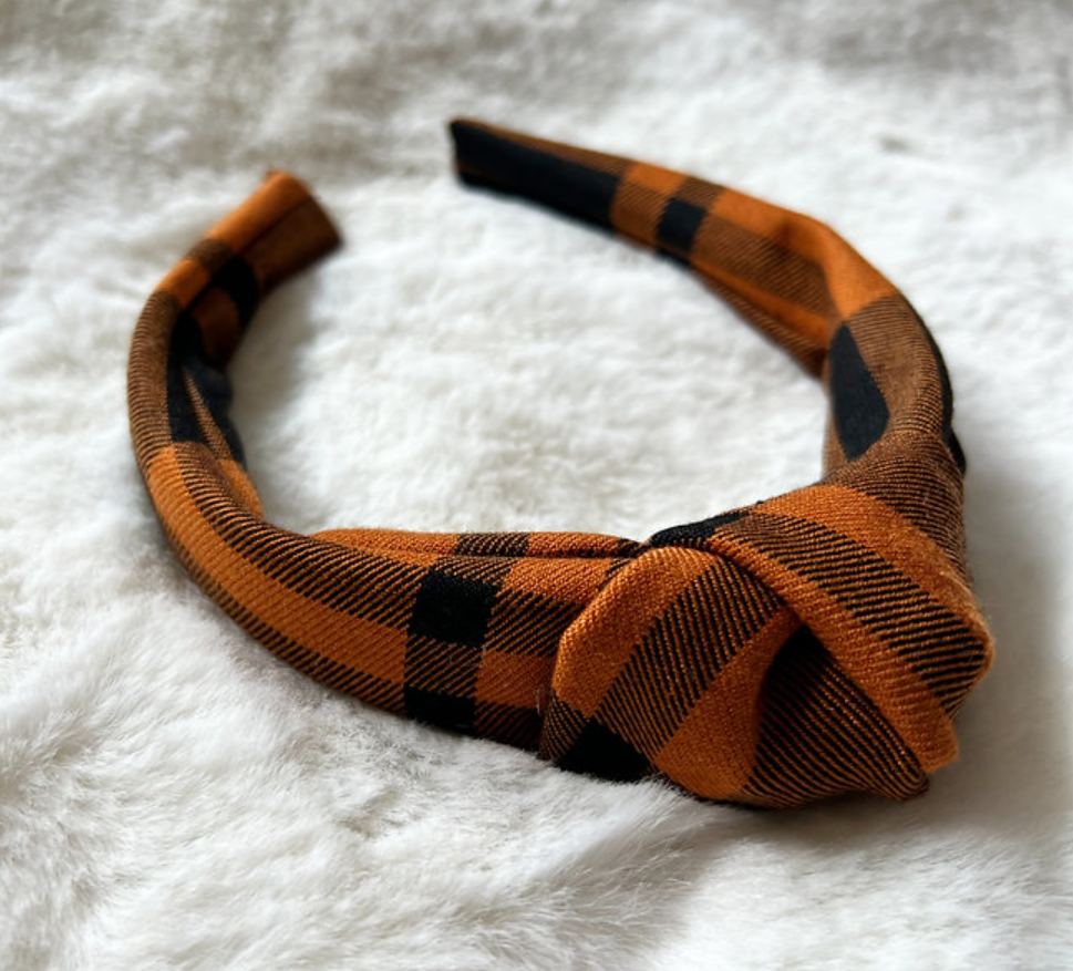 Brown and Black Plaid Headband