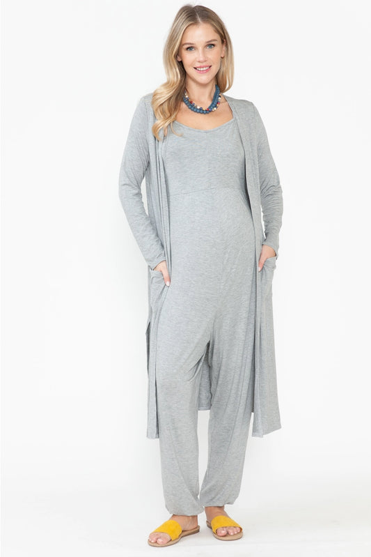 Emmaline Grey Jumpsuit & Long Cardigan 3 Piece Set - Final Sale L, XL