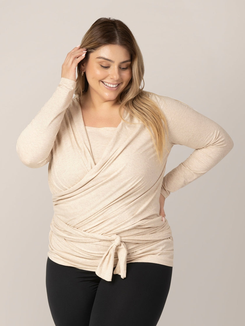 Organic Cotton Skin To Skin Long Sleeve Wrap Top in Oatmeal Heather