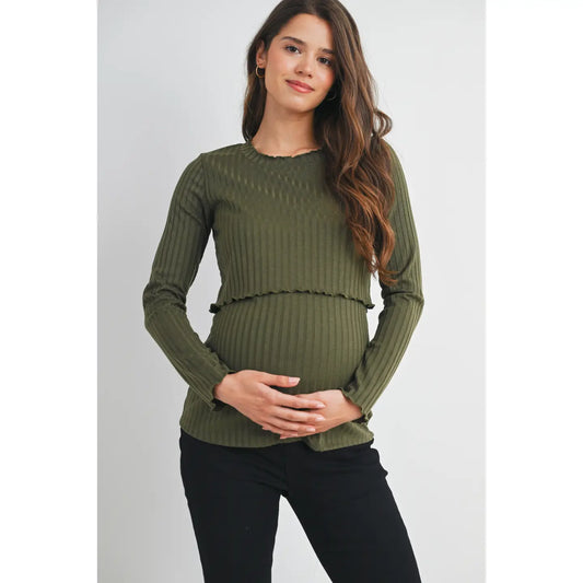 Olive Ribbed Knit Top