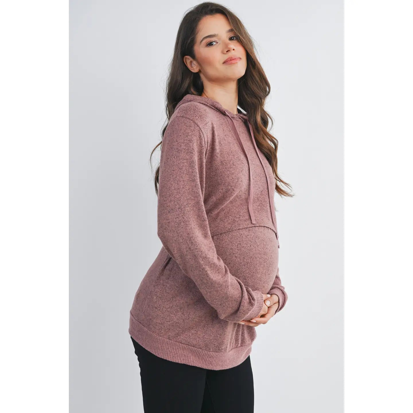 Carmen Double Layer Knit Hoodie in Mauve