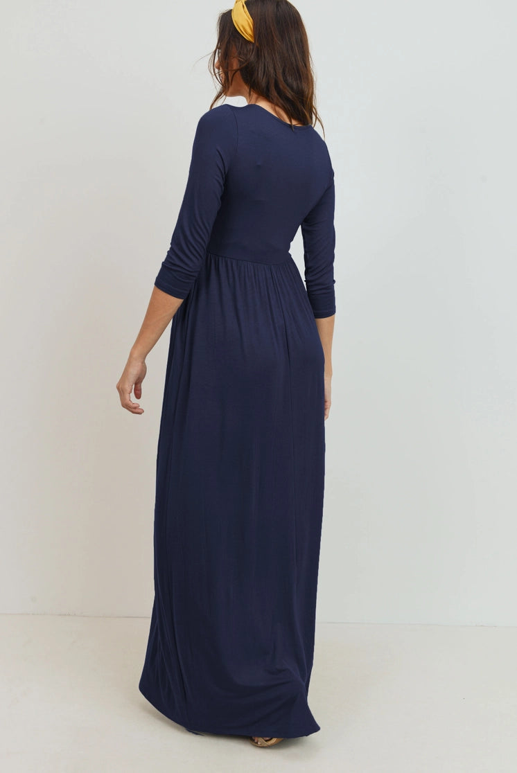 Farren Maxi Nursing Dress in Navy Blue