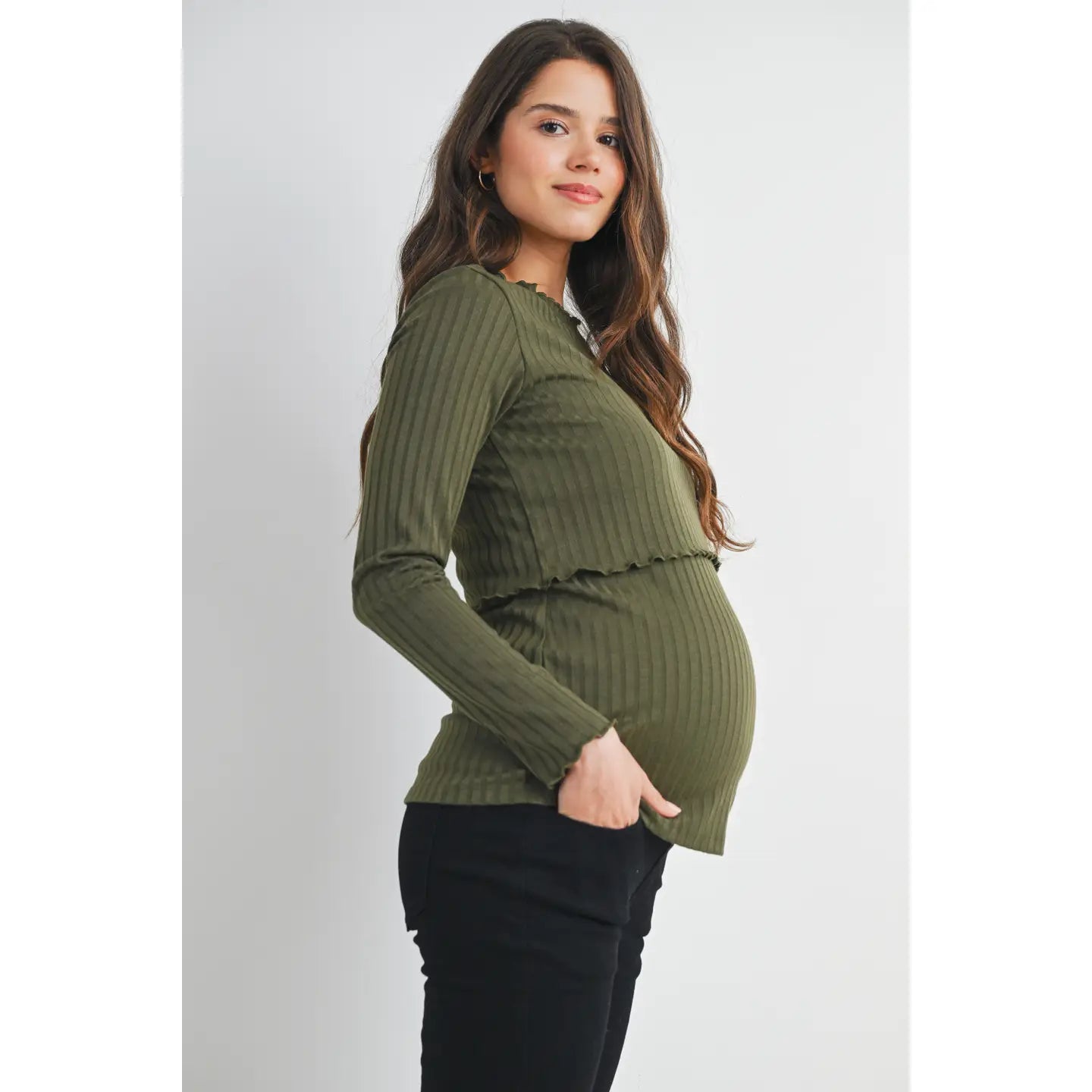 Olive Ribbed Knit Top
