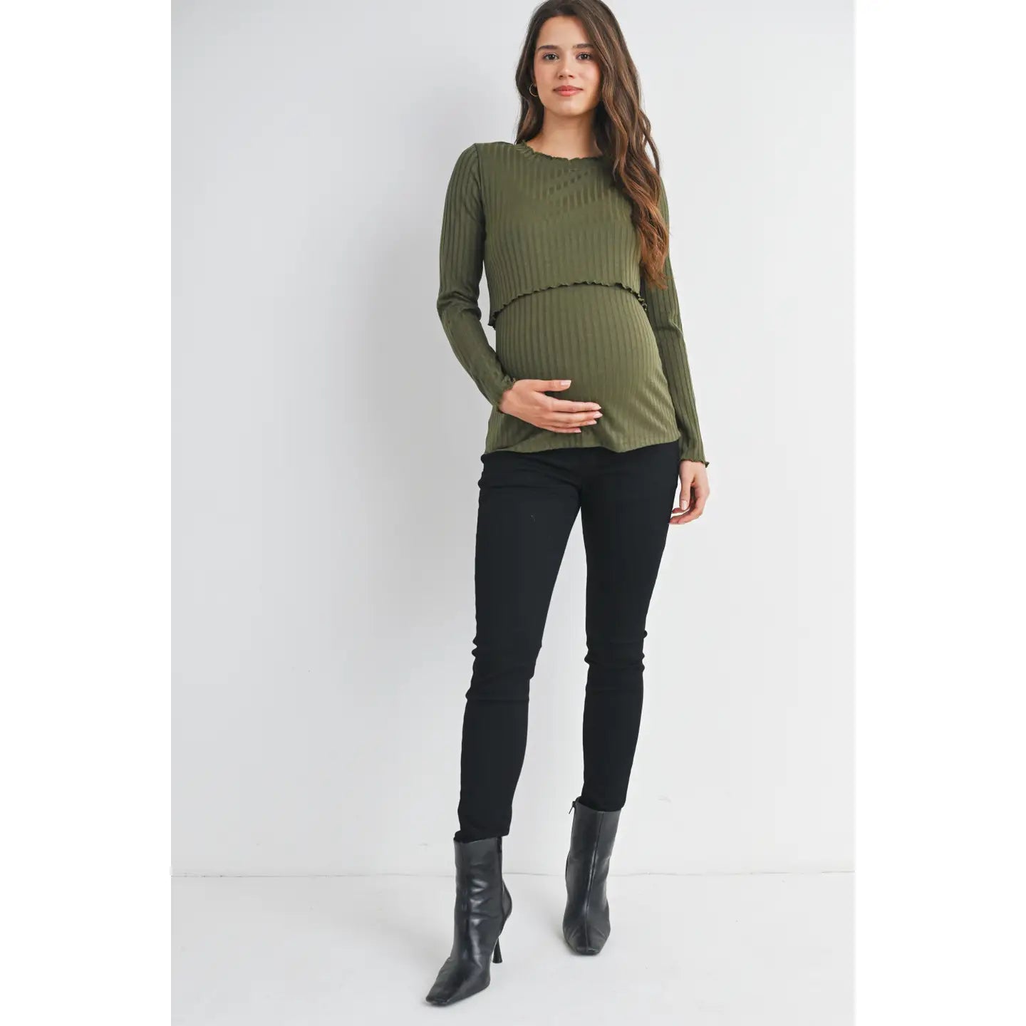 Olive Ribbed Knit Top