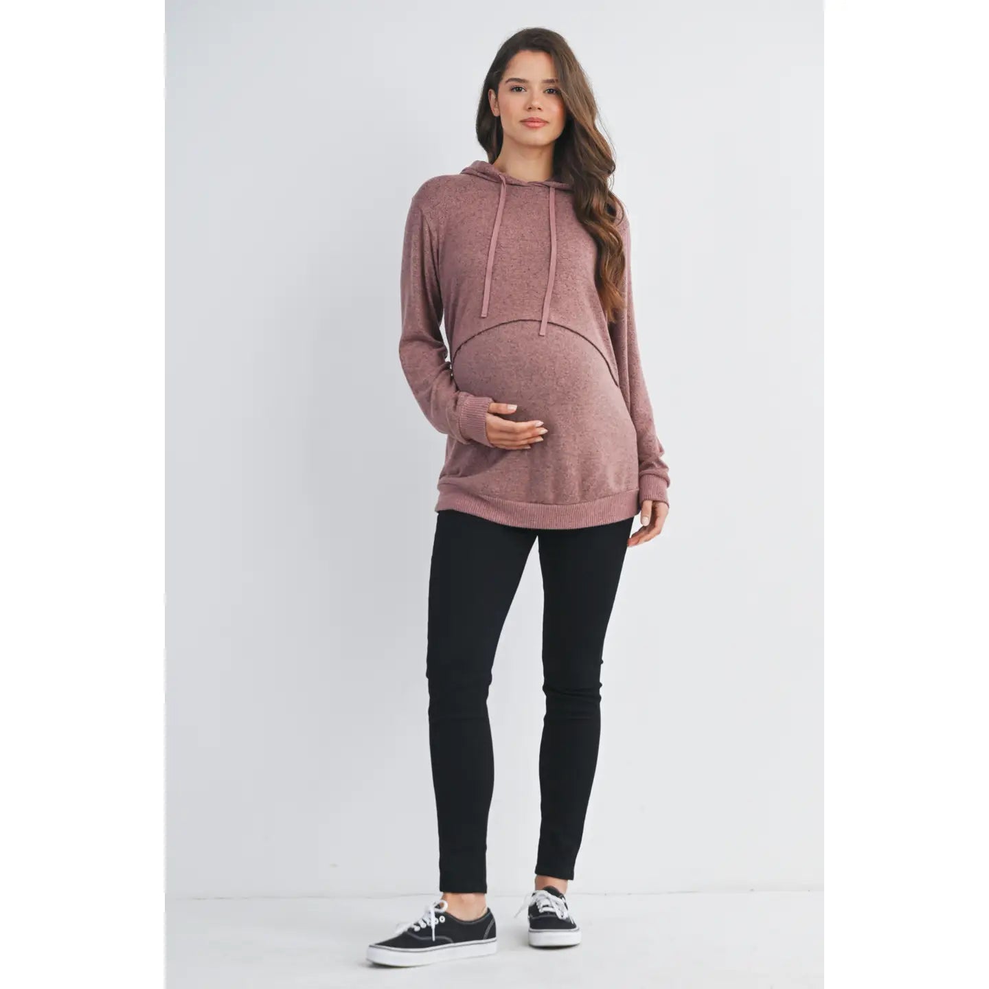 Carmen Double Layer Knit Hoodie in Mauve