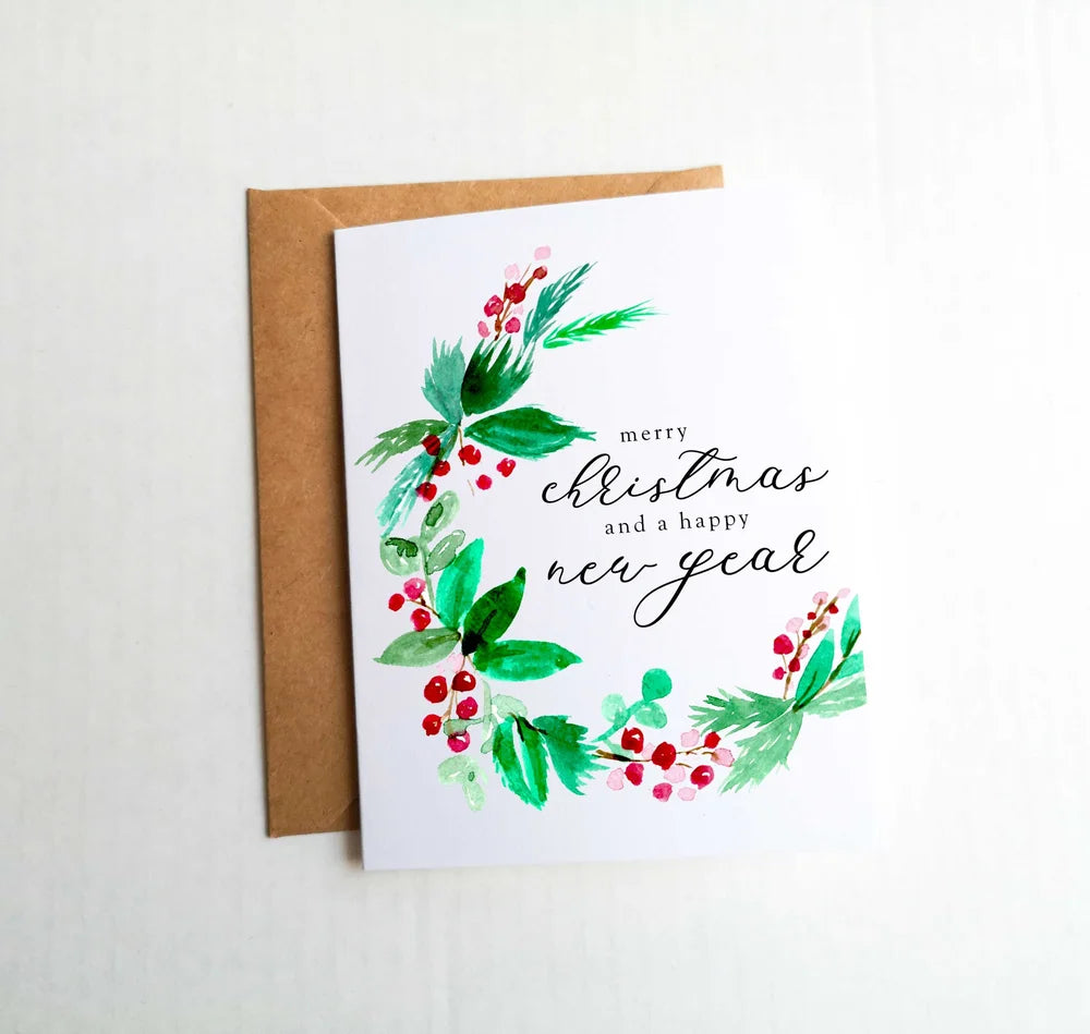Watercolour Christmas Wreath Card