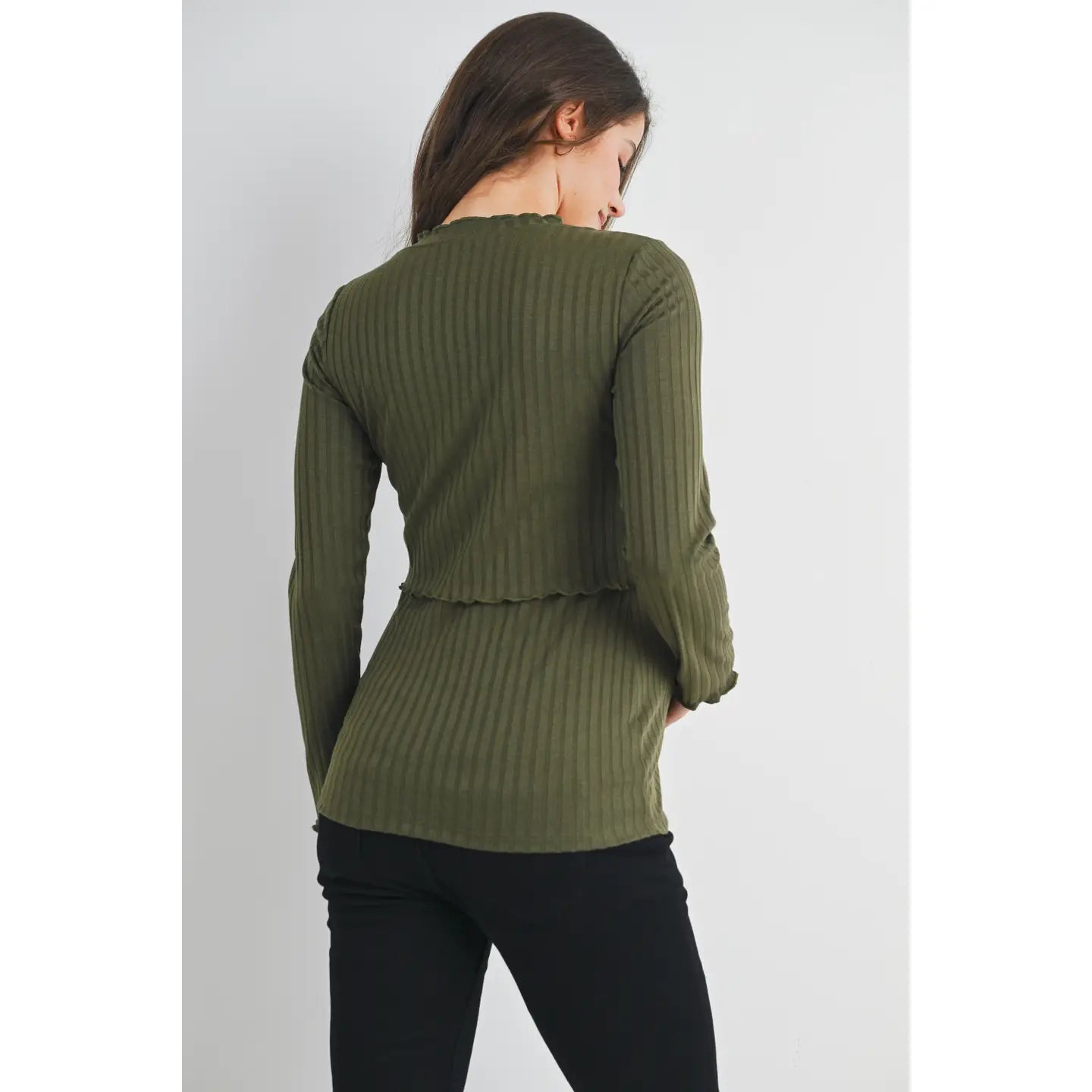 Olive Ribbed Knit Top