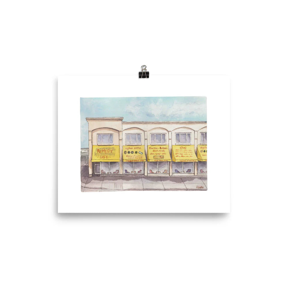 Remedy Cafe on 109 St Watercolour Print