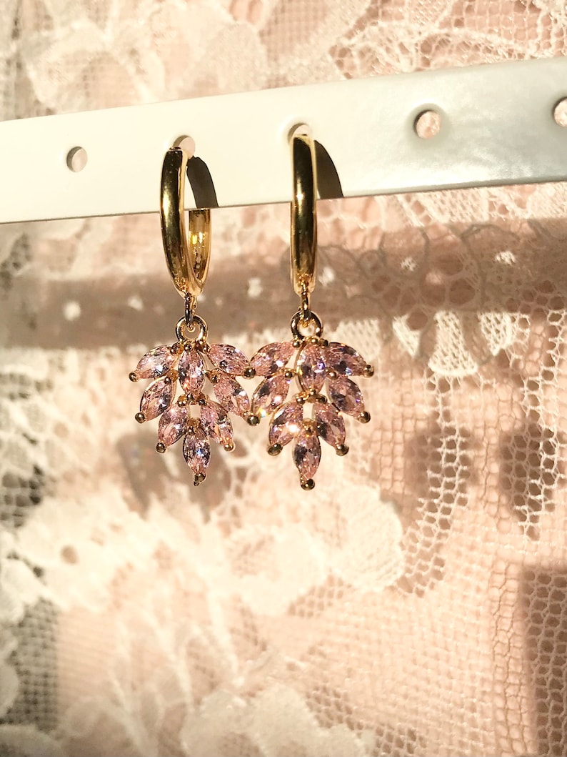 Zircon Leaf Huggie Earrings