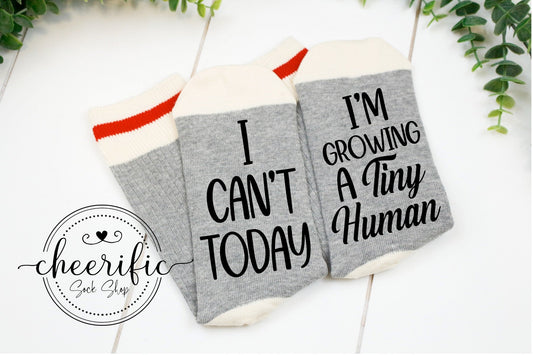 I Can't Today I'm Growing A Tiny Human Socks in Light Grey