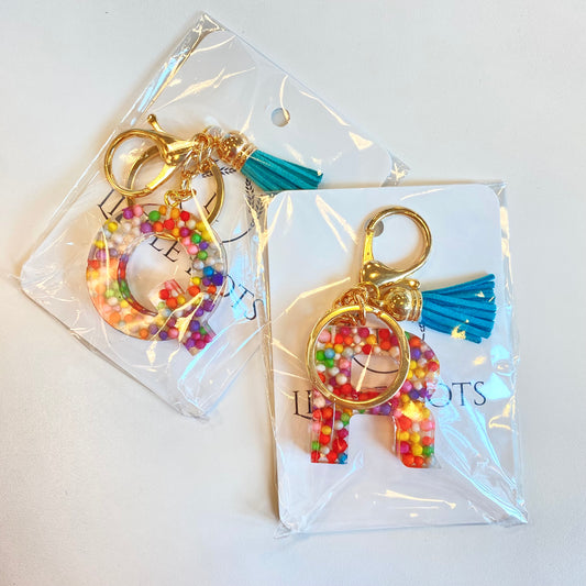 Initial Keychains in Clear With Foam Pellets
