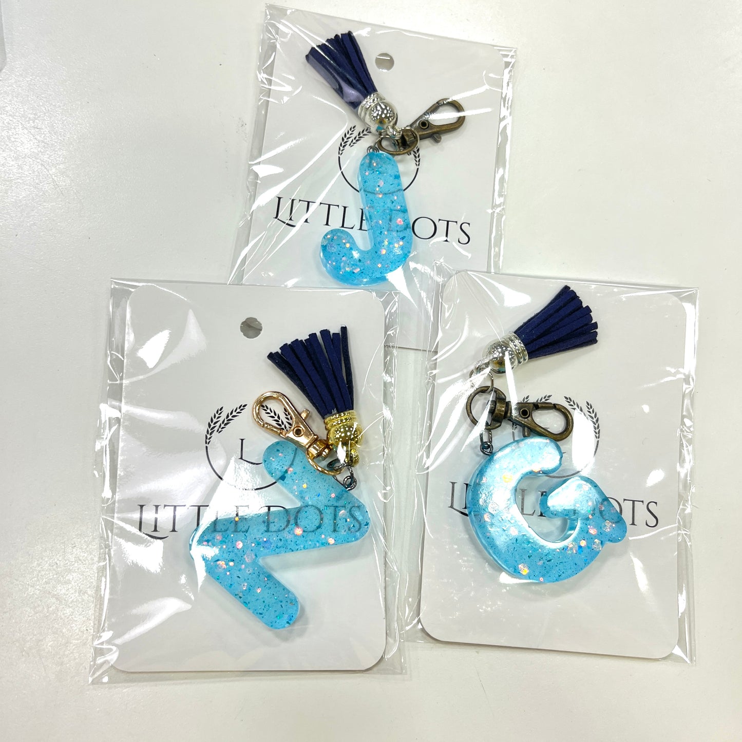 Initial Keychains in Blue Glow