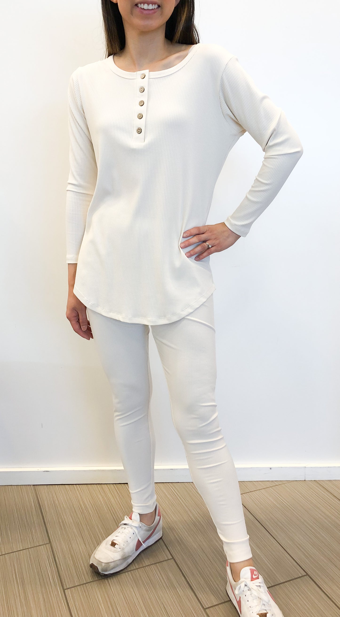 Bamboo Rib Knit Lounge Set in Cream