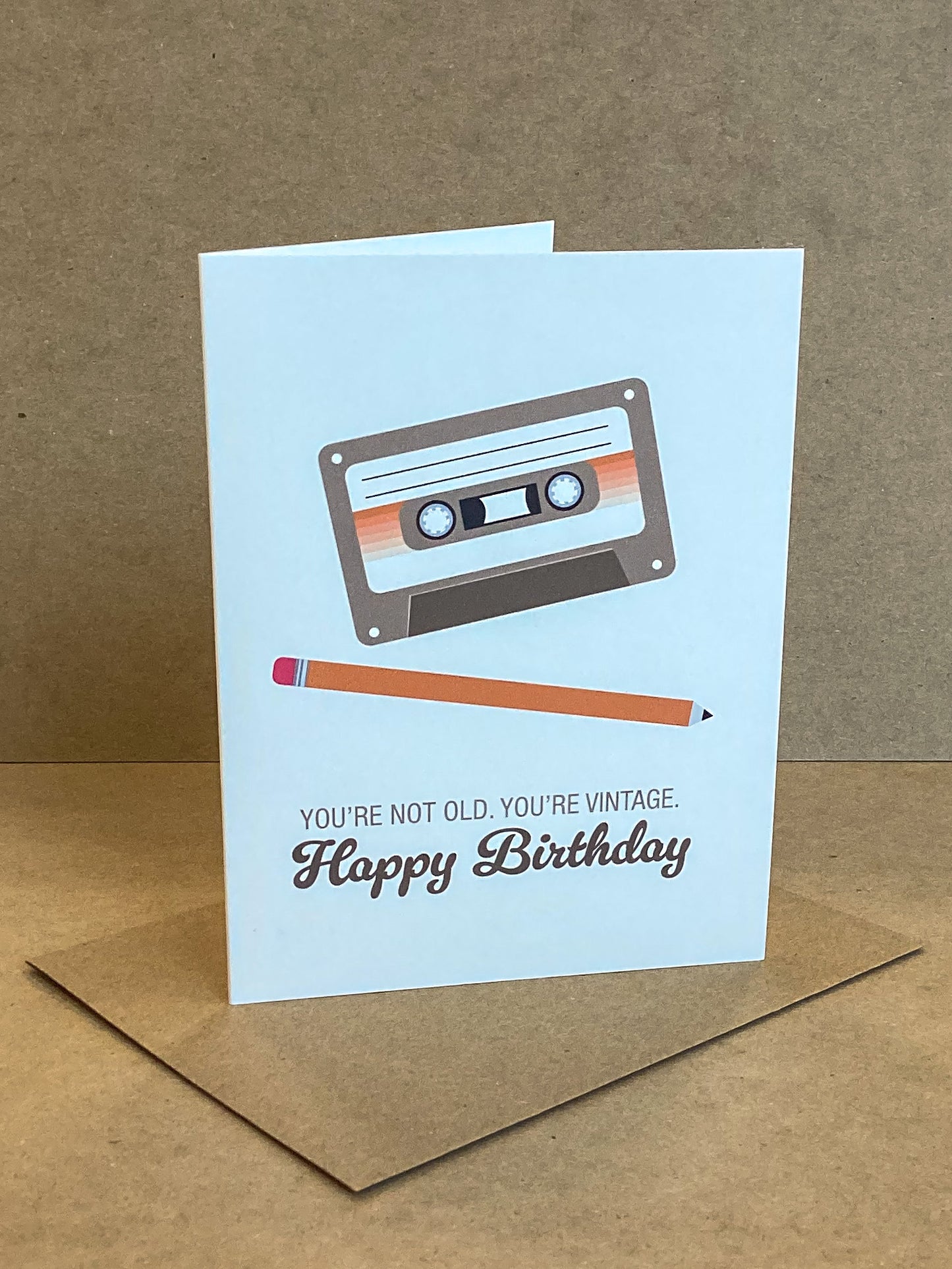 Cassette Tape Vintage Retro Birthday Card in Brown