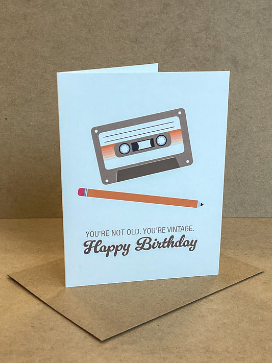 Cassette Tape Vintage Retro Birthday Card in Brown